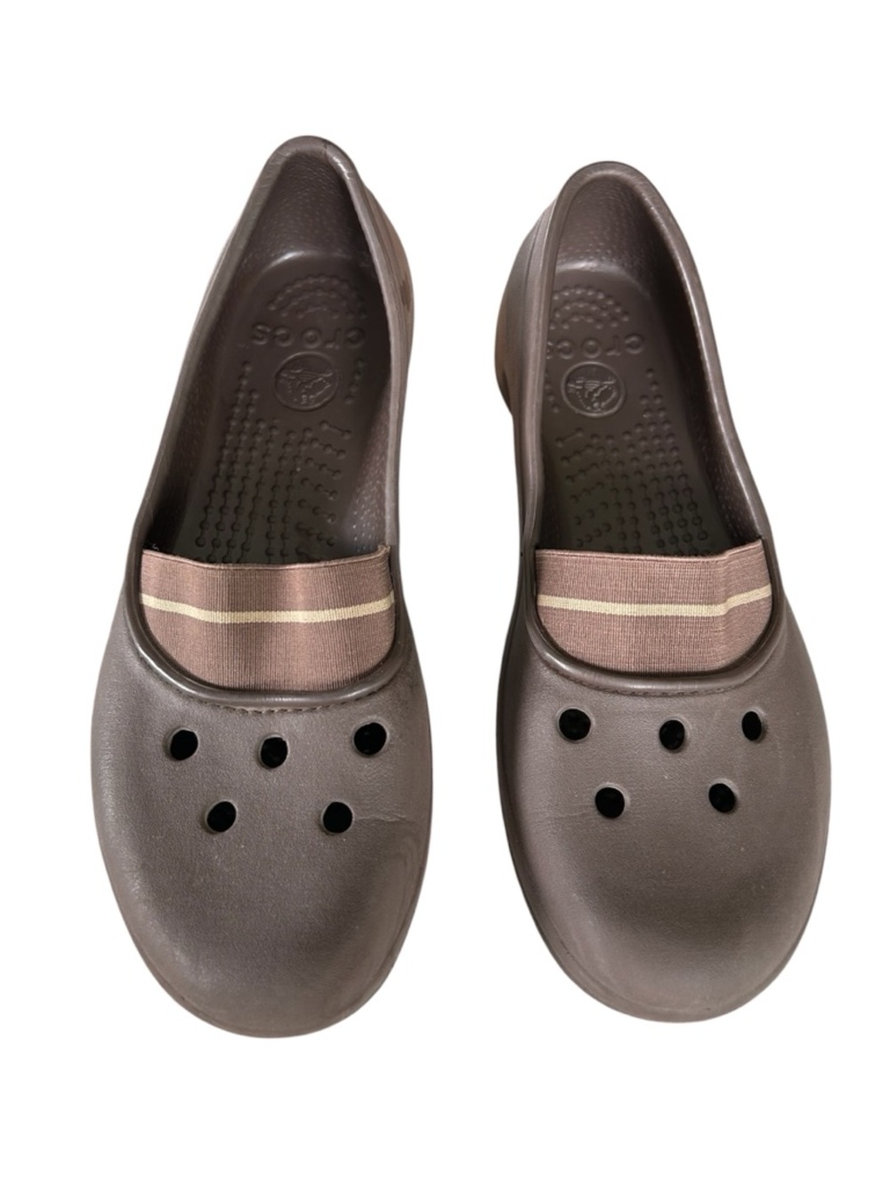 CROCS Juneau Brown Slip-On Ballet Flats Elastic Vamp Strap Size 7 Waterproof
